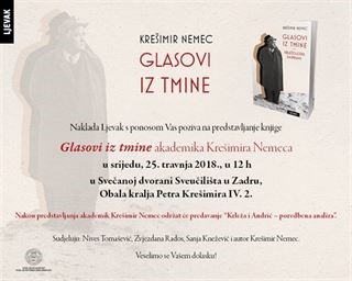 Poziv na predstavljanje knjige akademika Krešimira Nemeca "Glasovi iz tmine – krležološke rasprave"